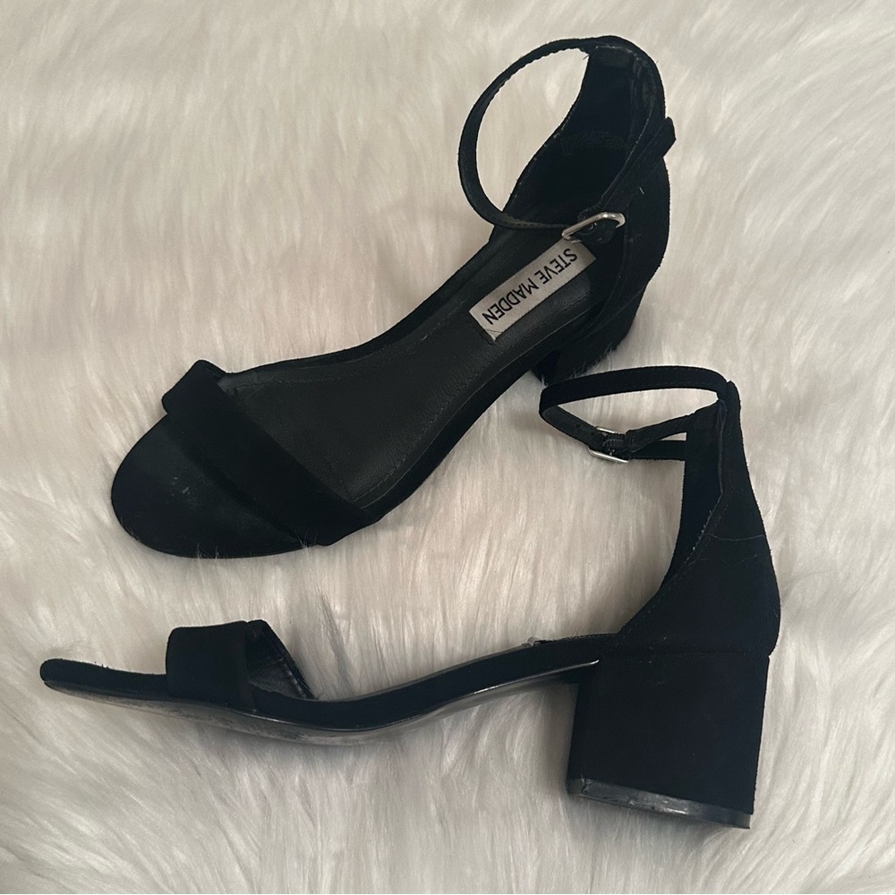 Steve Madden IRENEE Black Suede Block Heel Ankle Strap Dress Sandals (EUR 36) - Picture 15 of 17